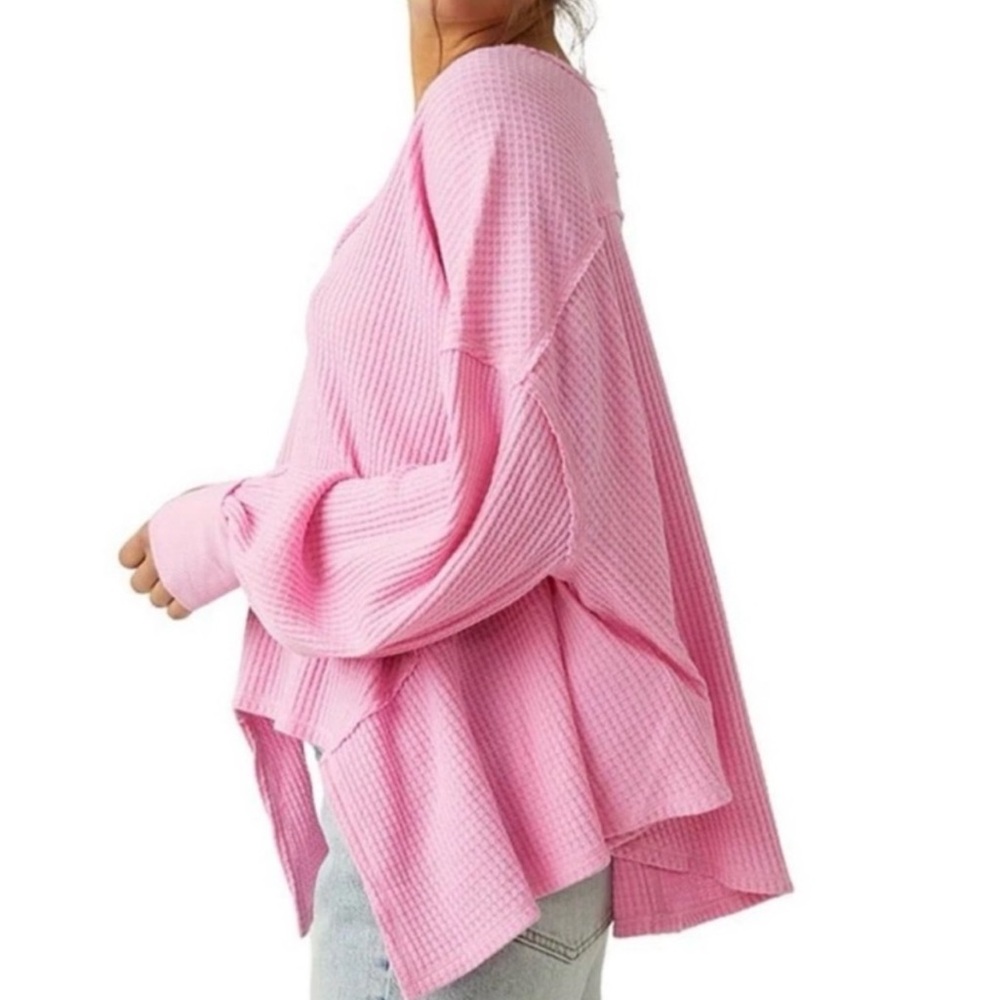 We The Free Pink Coraline Waffle Thermal Top Small - Picture 2 of 8